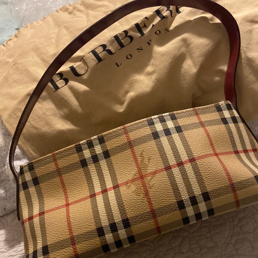 Small Burberry Nova Check Leather Handle Bag